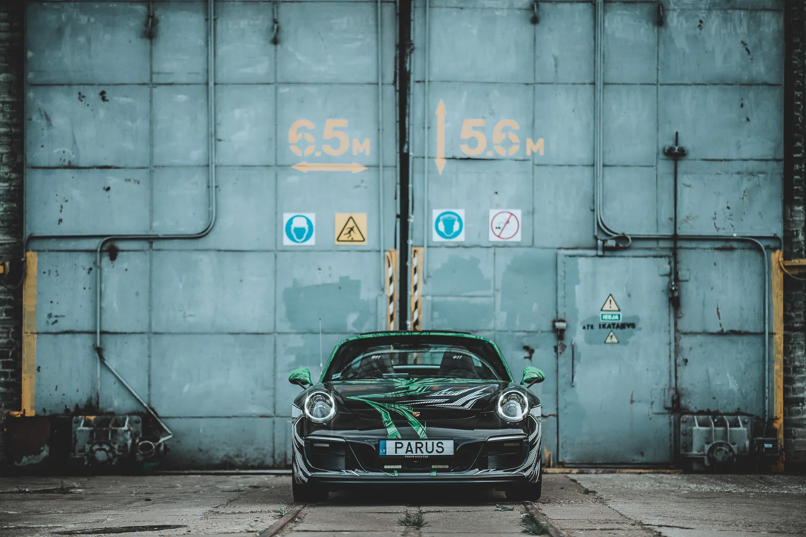 Black Car, Factory Background – Automotive Photography Portfolio