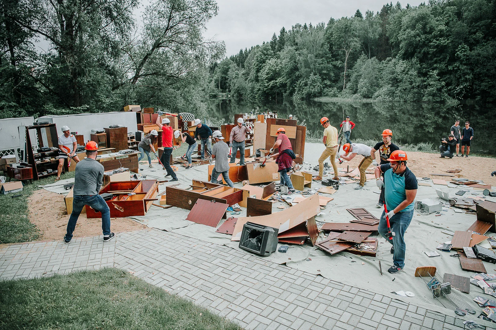 Men Working Outdoors, Event Preparation – Corporate Event Photography