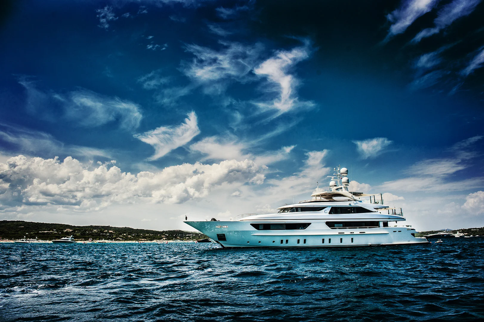 Luxury Yacht at Sea, Sunny Day – Modern Architecture Photography