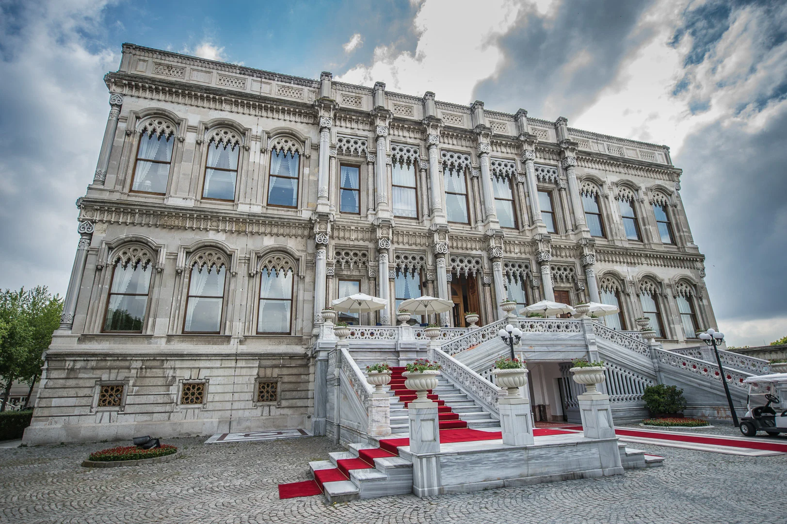 Building Facade with Stairs and Garden, Candid Moment – Architectural Exterior Photography