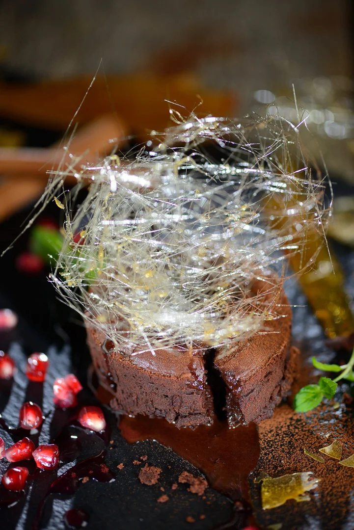 Chocolate Dessert with Berries and Decoration – Editorial Food Image